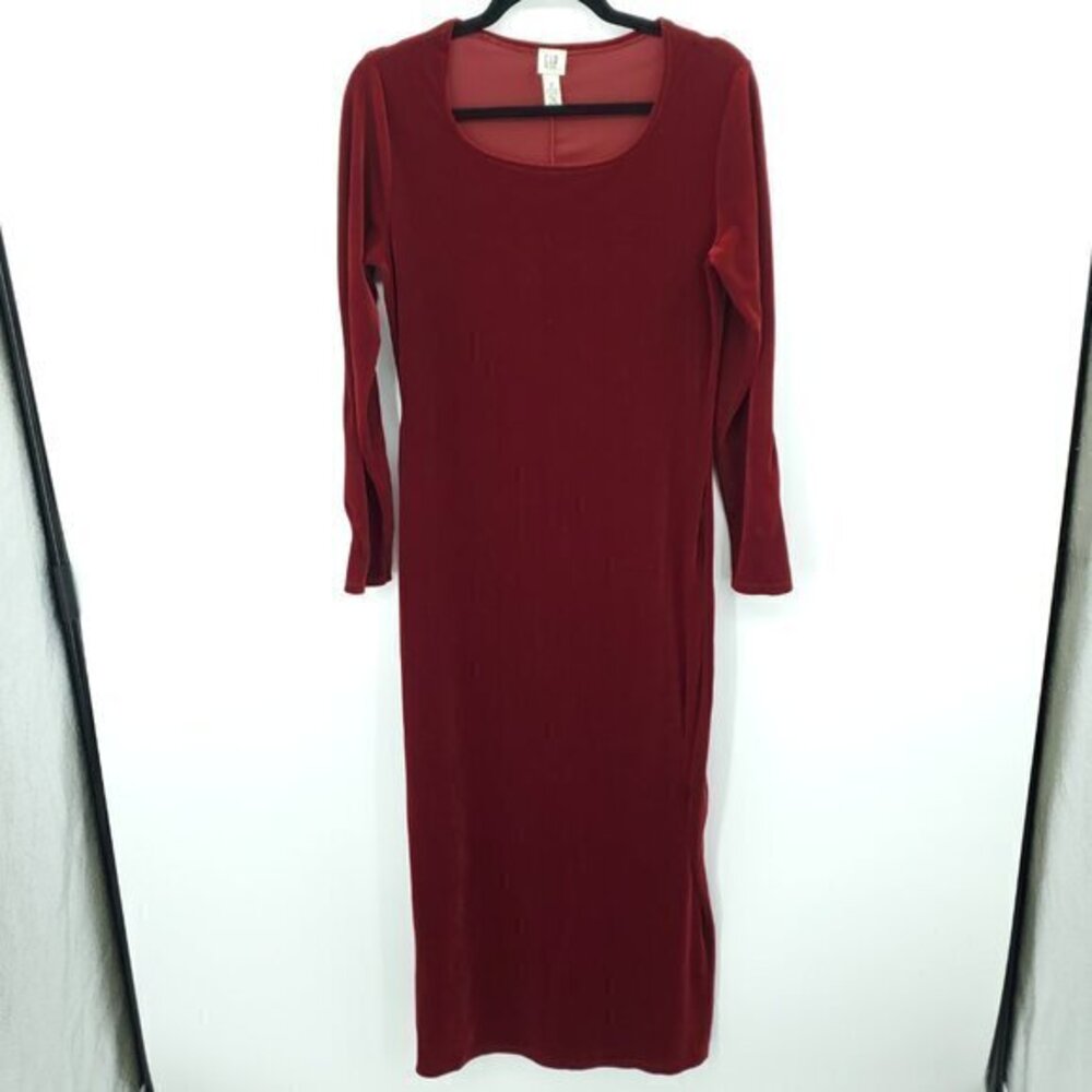 VTG 2000s GAP Bodycon Scoop Neck Stretchy Velvet/Velour Maxi Dress M Red